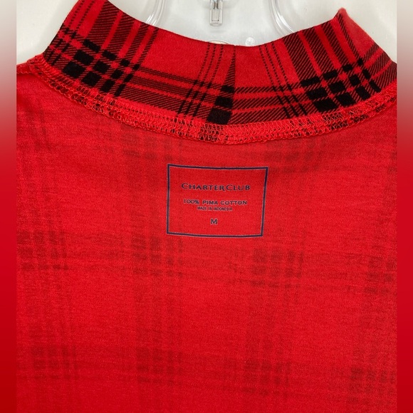 Charter Club Mock Turtleneck Pima Cotton Red with Black Plaid - Picture 3 of 4
